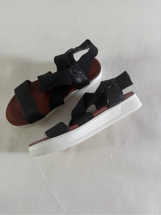 MIA Shoes - MIA Black Strappy Elastic Platform Sandals with White Sole